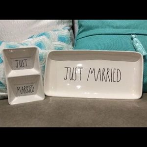 Rae Dunn 2 piece “Just Married” platter & dish